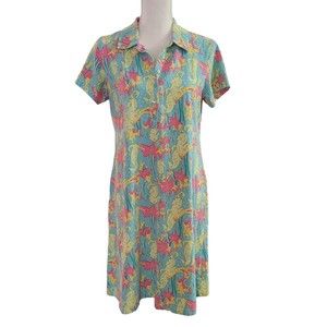 Vintage Key West Fashion Women’s Ocean Sea Horse Dress Size Large Blue Pink